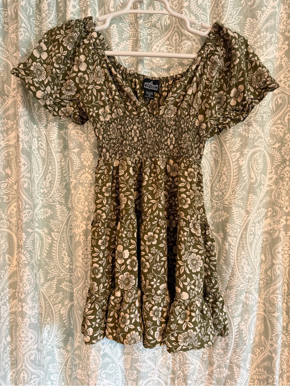 Angie Olive Green Floral Smocked Dress